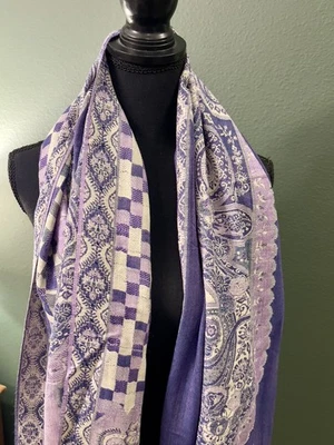 Cachecol/envoltório/xale Pashmina roxo paisley e floral - Imagem 1 de 4