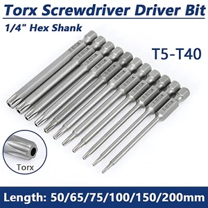 T5-T40 Torx Screwdriver Bits Set Hex Security Magnetic Head 1/4" Hex Shank Bits - Picture 1 of 63