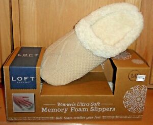 Loft Living Ivory Ultra Soft Sweater Knit Memory Foam Suede Scuff Slipper