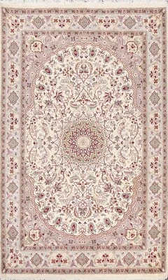 Tapete de área oriental floral Tebriz corante vegetal lã/seda feito à mão tapete 5x8 - Imagem 1 de 4