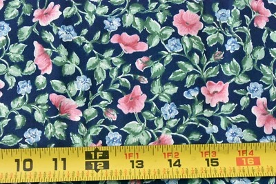 By 1/2 Yd, Vintage, Pink & Green Floral on Navy Cotton, Springs, Michell, V110 - Imagem 1 de 4