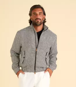 NUEVA Chaqueta Inserch Para Hombres 100% Lino Pata de Gallo Cremallera Verano Calce Regular Negra Blanca - Imagen 1 de 1