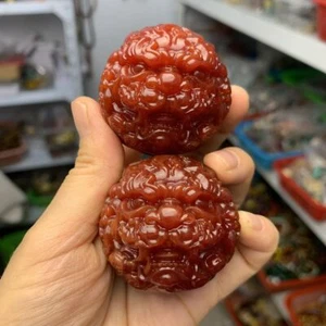 Wenwan Leone Pallamano Noce Massaggio Salute Intaglio Coppia di Unicorni - Foto 1 di 5