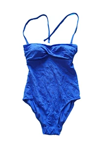 George UK 8 Cobalt Padded Bandeau Strapless/Halterneck Embroidered Swimsuit - Picture 1 of 3