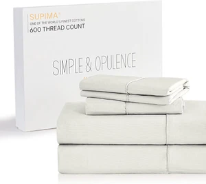 100% Supima Cotton 600 Thread Count King Sheets-4 Pc Long Staple Pure Soft Satee - Picture 1 of 9
