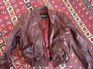 Vintage  Women's Size 14 Maroon  Leather Bomber Moto Jacket Coat - Picture 1 of 10