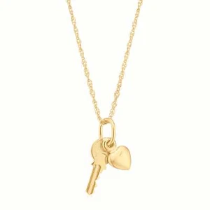 9ct Yellow Gold Silver Filled 45 CM Key Heart Necklace - Picture 1 of 1