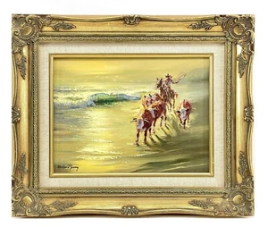Harland Young "A Drive at the Beach" Cowboy Öl auf Leinwand gerahmtes Gemälde - Bild 1 von 3