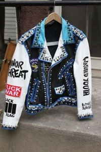 Men Punk Wasted Youth Exploited Spiked Studded Rock Logos Biker Leather Jacket - Picture 1 of 6