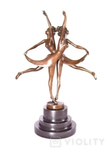 Vintage Signed Bronze Sculpture Dancing Sisters Figure A. Vitaleh Rare 20th Cent - Picture 1 of 8