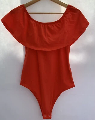 Primark Orange Bodysuit Stretchy Elasticated Neck Size 12 - Image 1 of 4
