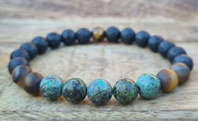   Armband Afrikanischer Türkis Tigerauge Damen Herren Lavastein Perlenarmband - Bild 1 von 4