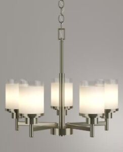Alexa Collection-5 Light Brushed Nickel Etched Linen Clear Edge Glass Chandelier