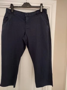 UK 16 Navy Blue Cotton Blend Crop Trousers New No Tag Yessica (C&A) - Picture 1 of 7