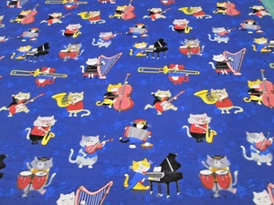 CATS PLAYING INSTRUMENTS - Fabric Traditions -  BTY - 100% Cotton - CUTE!!! - Picture 1 of 3