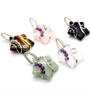 Natural Crystal Star Pendant Wire Wrapped With Amethyst Beads Healing Charm - Picture 1 of 14