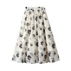Ladeis A-line Floral Skirt Printed Elastic High Waist Mid-length Skirt Summer