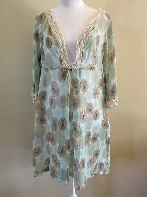 Diane von Furstenberg Kynthia Silk Crochet Trim Blue Floral Fairycore Dress S - Image 1 of 4