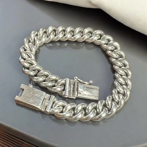 Chain Link Bracelet Bali Sterling Silver .925 w Box Clasp. Handmade Wide Style. - Picture 1 of 5