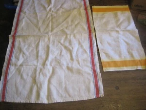 Linen Kitchen Tea Towel CREAM W/Red&Blue Stripes-17.5X26"&YELLOW STRIPE TOWEL - Picture 1 of 2