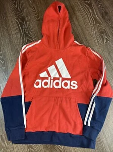 Adidas Color Block Hooded Sweatshirt Youth Large (14-16) Red White Blue 3 Stripe - Picture 1 of 6