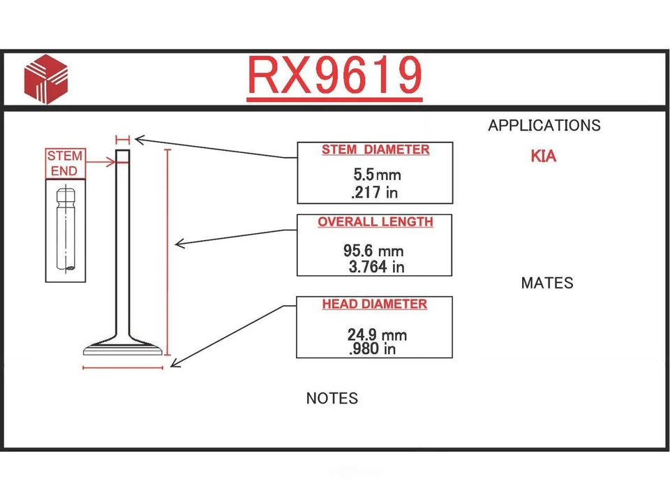 Válvula de escape del motor ITM RX9619 para 01-02 Kia Rio 1.5L-L4 Foto 1 de 1