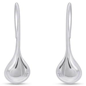 Classic Smooth Puffed Teardrop Earrings 14K White Gold Plated Sterlg For Womens - Picture 1 of 6