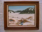 WESTERN LANDSCAPE OIL PAINTING PASTURE FENCE TREES & CREEK MARY CLARK 1986