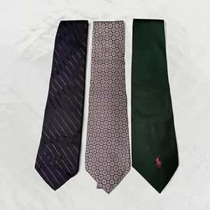Polo Ralph Lauren Neck Ties Lot Of 3 Silk and Cotton Stripes Logo Geometric USA - Picture 1 of 7