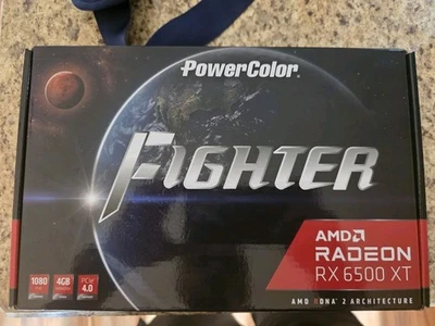 NEW PowerColor Fighter AMD Radeon RX 6500 XT Gaming Graphics GPU Card 4GB GDDR6 - Image 1 of 3
