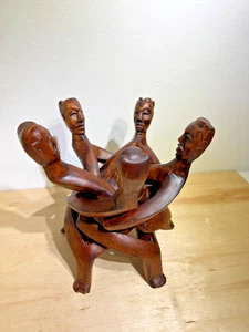 MCM Mid-Century Modern Art Statue Wood Figurine "THE HUDDLE" (5) Interlocking - Picture 1 of 14