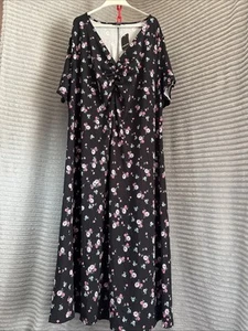 Simply Be Black Floral Jersey Dress Short Sleeve UK 32 BNWT Summer Dress Cute - Picture 1 of 6