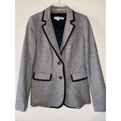  Blazer ajustado BODEN gris mezcla de lana ribete negro dos botones para mujer EE. UU. 4 Foto 1 de 4