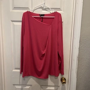DG2 Diane Gilman Pink Draped Long Sleeve Women Top 2X NWT Classic Minimalist - Picture 1 of 6