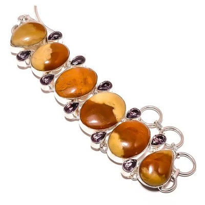 Brazalete étnico de plata de ley 925 con piedras preciosas de mocaita natural 7-7,99" TB7510-270 Foto 1 de 4