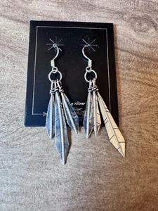 Sterling Silber 3 Federn Ohrhänger Southwestern Boho Navajo Indianer - Bild 1 von 5