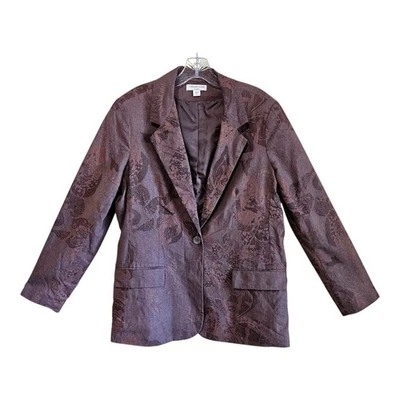 Chaqueta Blazer Coldwater Creek 14 16 Mezcla de Lino Marrón Floral Forrada con 1 Botón 42" Foto 1 de 4
