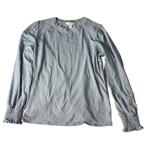 Lauren Conrad Womens Blue Long Sleeve Smocked Shoulder Cuff Top Size L - Picture 1 of 5