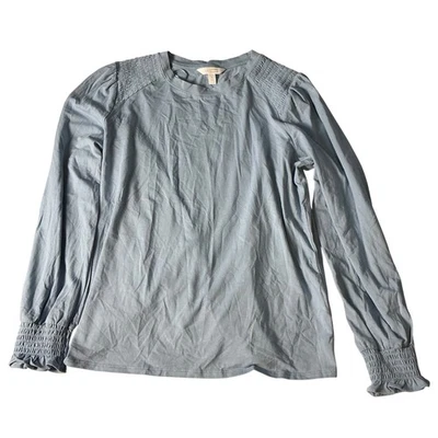 Lauren Conrad Womens Blue Long Sleeve Smocked Shoulder Cuff Top Size L - Image 1 of 4