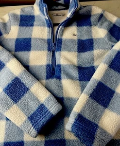 Vineyard Vines Pullover Women Large 1/4 Zip Sherpa High Pile Fleece Blue Check - Picture 1 of 5