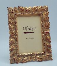 Lifestyle Photo Frame Carved Wood Painted Gold Red Accents for 4" x 6" Photo