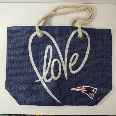 NFL Patriots Love Rope Tote Bag Purse by Little Earth Productions Blue Woven Cover