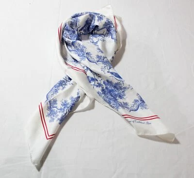 Rose Castlebird Womens Toile De Jouy Silk Scarf NC3 Ivory/Blue Size 32"x32" - Image 1 of 4