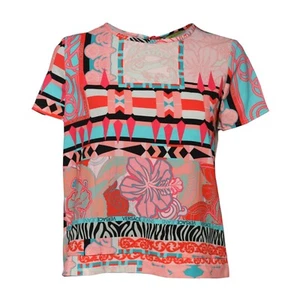 VERSACE JEANS Oberteil Mehrfarbig Print Kurzarm Damen Bluse IT42/US8/M 330usd - Bild 1 von 6