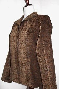 Jacket Blazer Gold/Black Velvet Zip Front Pockets Dress Barn Vtg. Large - Picture 1 of 11