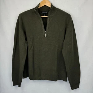 Structure Polo Sweater Men Sz L Green 1/4 Zip Long Sleeve Patched Elbows - Picture 1 of 7