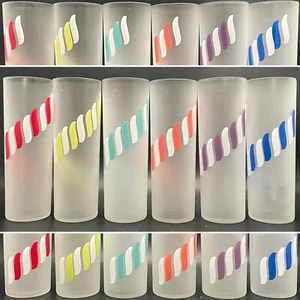 Libbey Glass Frosted Candy Stripe Swirl Drinking Glass 6pc Set USA 7" Tall 12oz - Picture 1 of 14