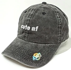 CUTE AF Cap Pigment Washed Distressed Dad Hat Adult OSFM Black NWT - Picture 1 of 7