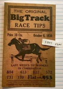 1936 Big Track Horse Race Racing Tips números ganadores 10¢ postal nueva - Imagen 1 de 1
