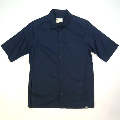 CAT Mens Shirt VERY GOOD SMALL Dark Blue Short Sleeve Regular Plain Cotton - Image 1 of 4